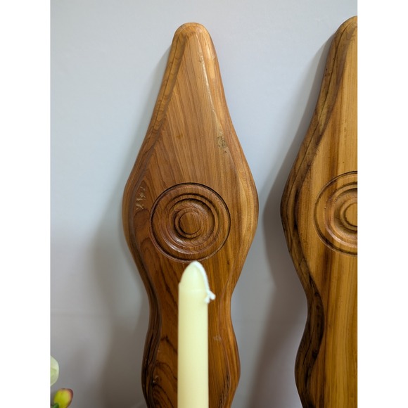 Vintage Wood Candle Sconces Wall Hanging Boho Home‎ Decor Pair - Picture 3 of 9
